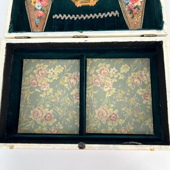 Custom Artisan Upcycled Trinket Sewing Box Decoupage Hand Painted Velvet Mirror - Picture 13 of 16